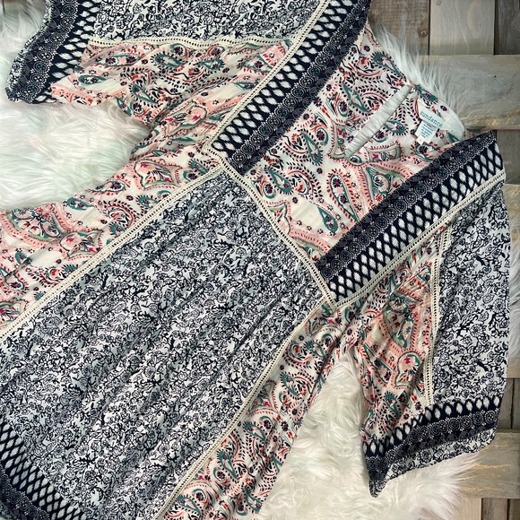 EUC. Boho [Sundance] Romantic Navy & Pink Kimono Mini Dress + Keyhole | Large - Picture 14 of 15